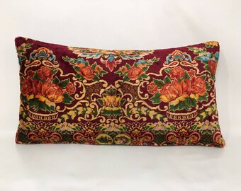 Velvet Kilim Pillow, Vintage Textile Kilim Lumbar Pillow Cover, Soft Pillow Cover, Decorative Kilim Cushion 16 X 31 Inches