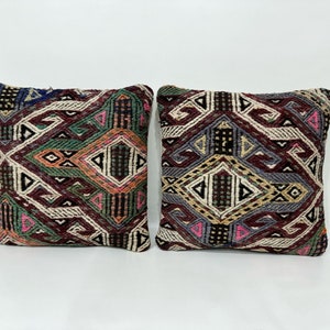 16 X 16 Pair Pillows, Set of Two Pillows, Turkish Pillows, Rustic Throw Cushion, Wool Vintage Kilim Pillows, Matching Pillows, Antique