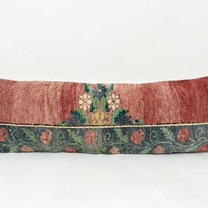 Beautiful Unique High Quality Large Lumbar Cover, Vintage Handmade Carpet Rug Pillow Cover, Muted Red Colored Kilim Pillow Case,Lumbar Case