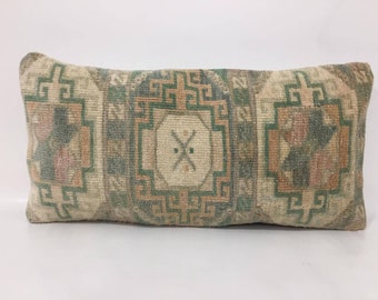 Bohemian Kilim Pillow, Boho Chic Decor, Southwestern Decor, Long Pillow Cover, Carpet Lumbar Cover,Antique Kilim Pillow, 13 X 26 Lumbar Case