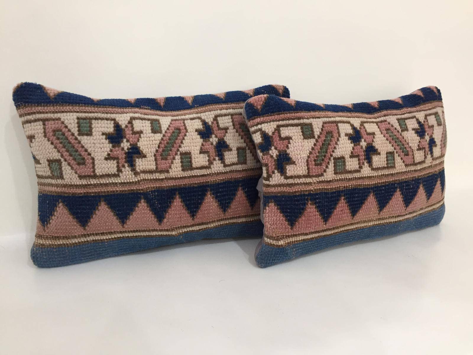 Muted Blue Pair Small Pillow 10x16 Cushion Cover Tribal Pillow Etsy