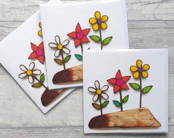 Lot de 3 cartes de vœux fleurs | Carte d'anniversaire | Multipack | Lot de cartes | Avec Enveloppes | Vide à l'intérieur | Toute occasion