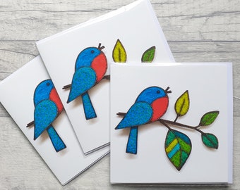 Lot de 3 cartes de vœux oiseau sur branche | Carte d'anniversaire | Multipack | Lot de cartes | Avec Enveloppes | Vide à l'intérieur | Toute occasion