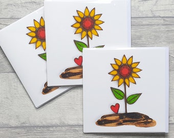 Paquete de 3 tarjetas de felicitación de girasol / Tarjeta de cumpleaños / Paquete múltiple / Paquete de tarjetas / Con sobres / Interior en blanco / Cualquier ocasión