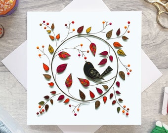 Blackbird and Berries Greeting Card with envelope | Blank inside | All Occasion Card | Autumn Winter Christmas | Birthday | Mother's day