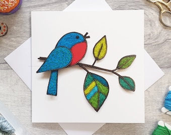 Bird on branch greetings card with envelope | Blank inside | Needle felted card | Any occasion card | Birthday | Mothers day | Easter