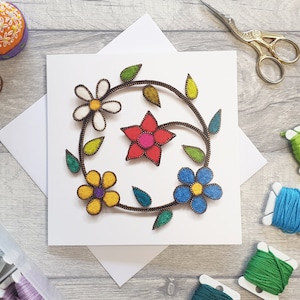 Carte de voeux floral cercle de fleurs avec enveloppe | Blanc à l'intérieur | Toute carte d'occasion | Anniversaire | Fête des mères | Pâques