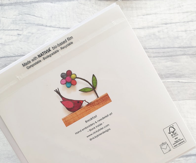 Carte de voeux oiseaux et fleurs avec enveloppe Blanc à l'intérieur Carte feutrée à l'aiguille Toute carte d'occasion Anniversaire Fête des mères Pâques image 3