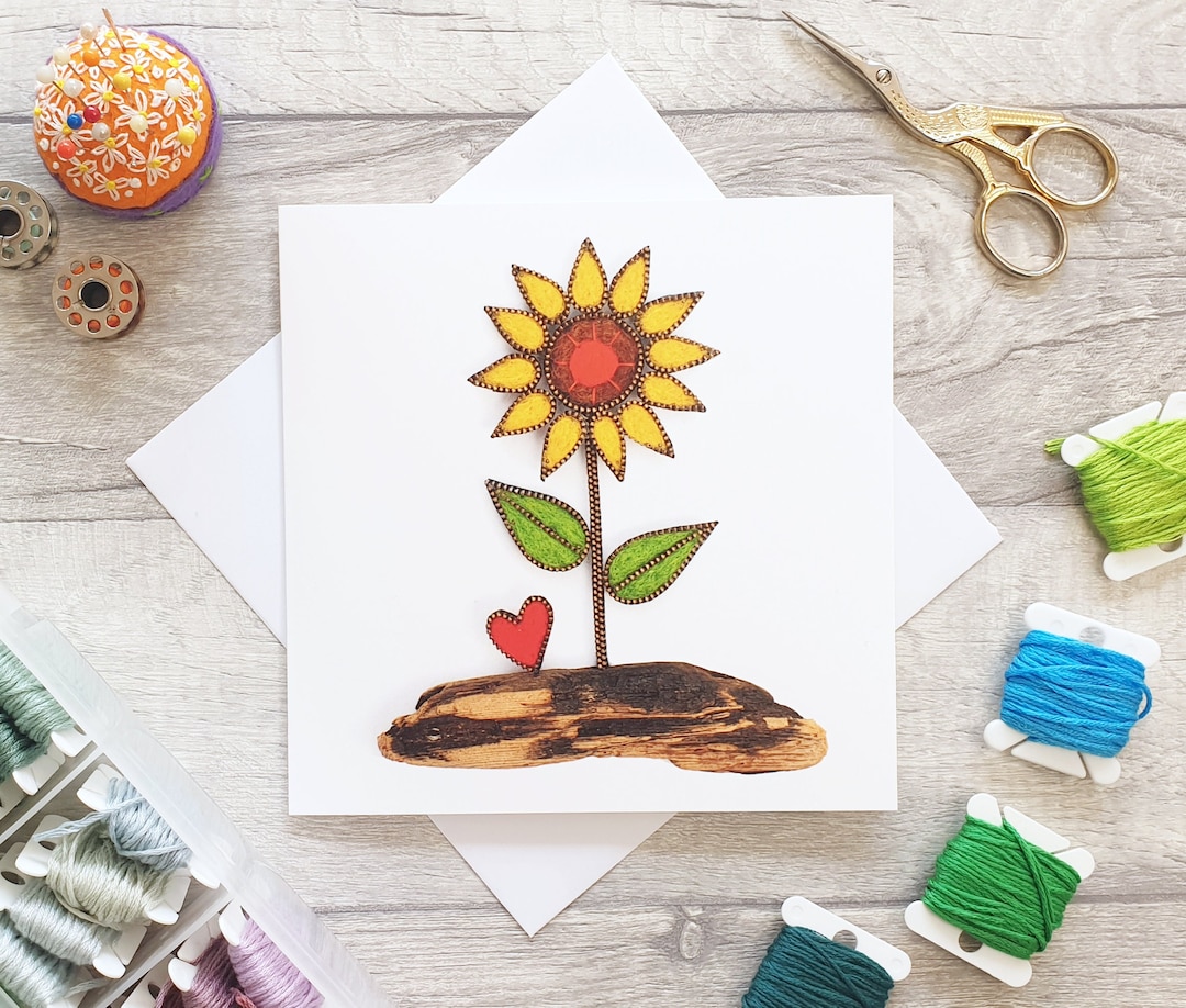 Sunflower Printed Greetings Art Card - Blank Inside - Etsy