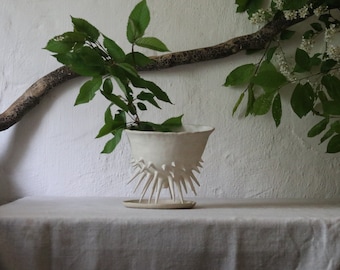 Plant bowl on feet spikes white ceramic plant pot
