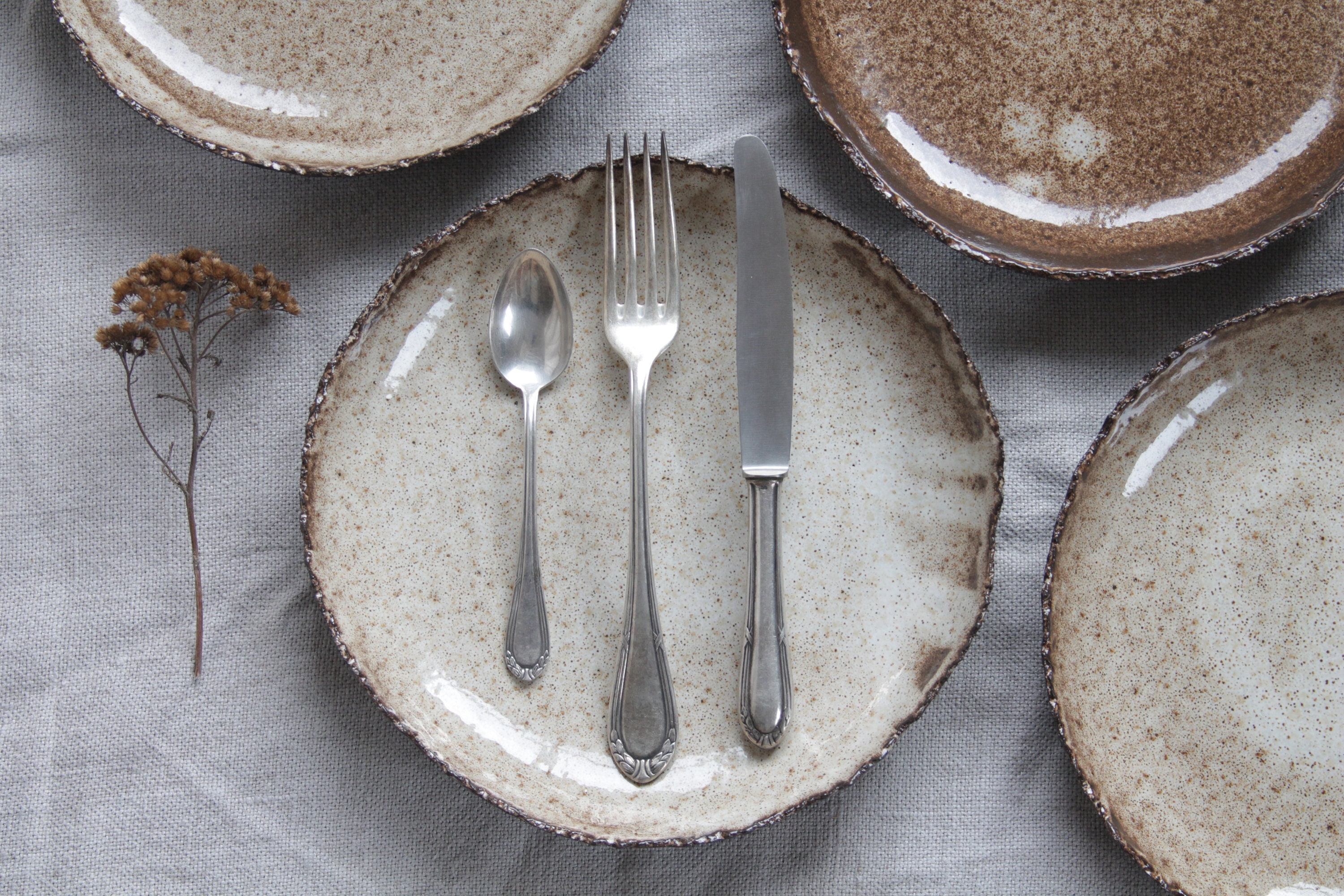 Assiette à Manger Assiette de Pâtes Noir Brun Céramique Rustique Poterie