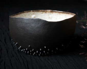 black bowl with spines rustic ceramic spine bowl