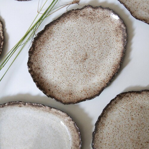 oval plate small dessert plate black brown beige rustic organic pottery