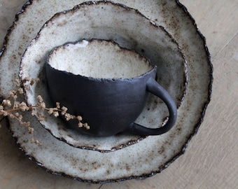 Tableware Set rustic 3-piece organic black-brown ceramic pottery