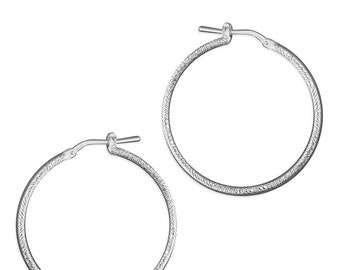 Diamond Cut Thin Hinged Hoop Sterling Silver Earrings