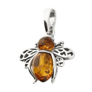 Cognac Amber Bee with Sterling Silver Pendant