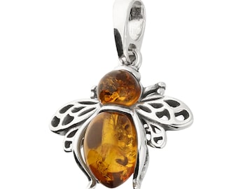 Cognac Amber Bee with Sterling Silver Pendant