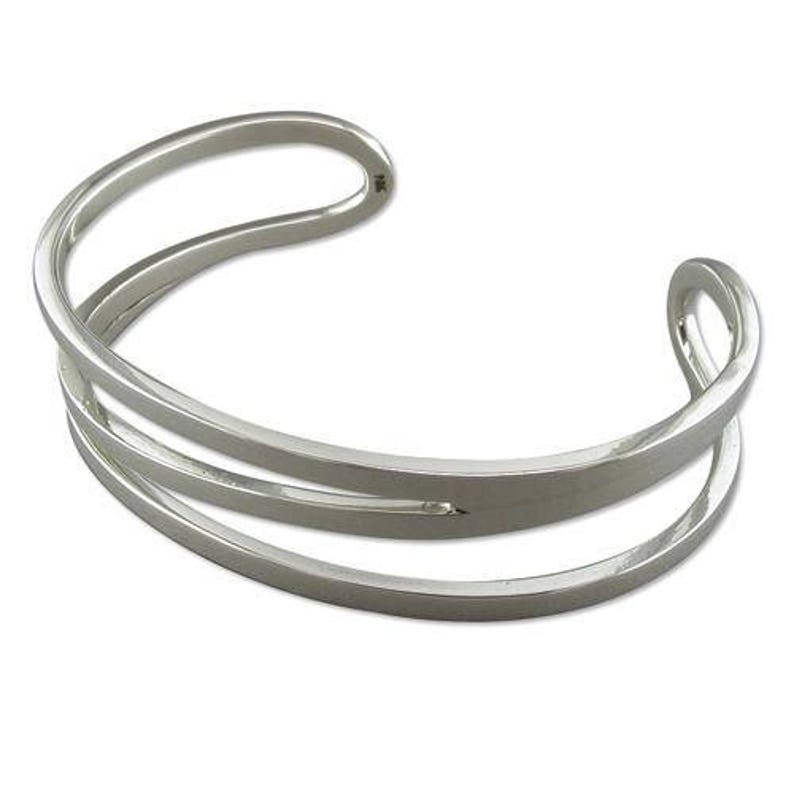 Long Z Torc Sterling Silver Bangle