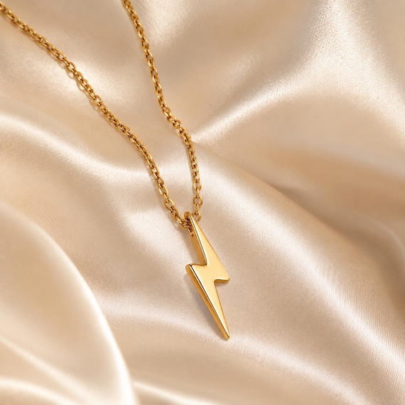 Sterling Silver Gold Plated Lightning Bolt Necklace - Etsy Israel