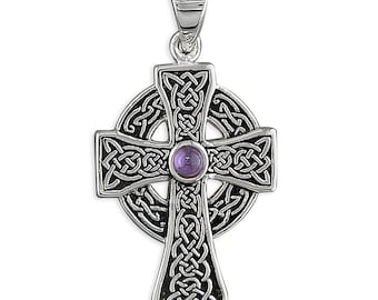 Amethyst Set with Celtic Sterling Silver Cross