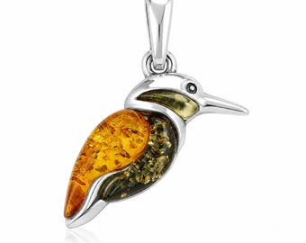 Mixed Amber Kingfisher in Sterling Silver