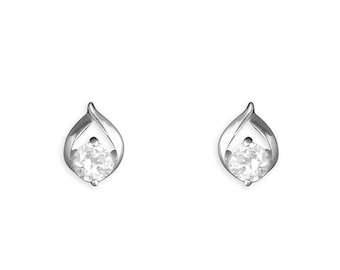 White Gold Leaf Outline with Cubic Zirconia Stud