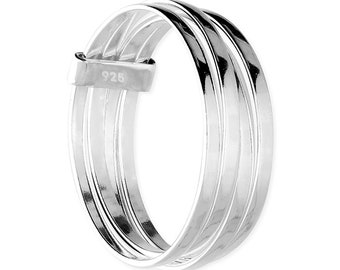 Plain Joined Flat Four Band Sterling Silver Rings