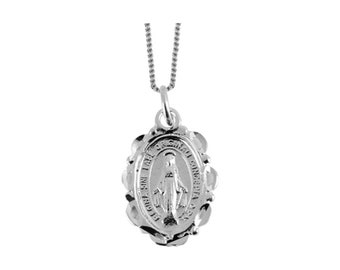 Miraculous Medal with Chain in Sterling Silver