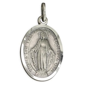 Large Oval Miraculous Medal Sterling Silver Pendant