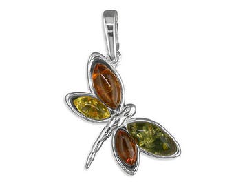 Gemengde Amber Dragonfly Sterling zilveren hanger