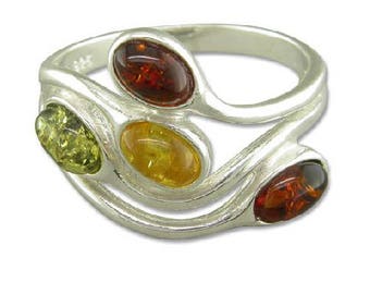 Colours of Amber Sterling Silver Ring