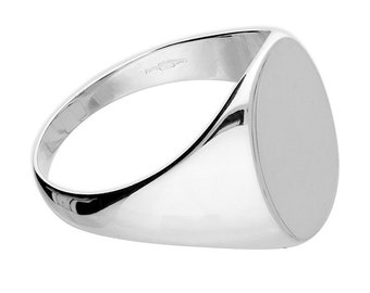 Unisex Heavy Large Oval Signet Sterling Silver Ring