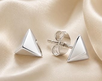 Sterling Silver Triangular Pyramid Stud Earrings