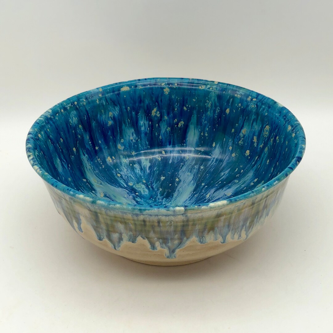 Blue Cascades Wheel Thrown Stoneware Salad Bowl - Etsy