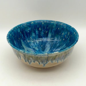 Blue Cascades Wheel Thrown Stoneware Salad Bowl