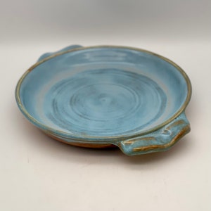 Norse Blue Large Wheel Thrown Stoneware Sandwich Plate with Sculpted Handles