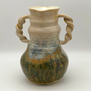 Richly Glazed Large Stoneware Vase with Twisted Handles