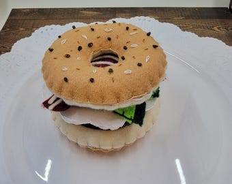 Handcrafted Felt Bagel Set, Pretend Play Food