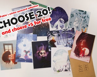 CHOOSE 20 + 5 FREE! - Fabias winter postcard collection
