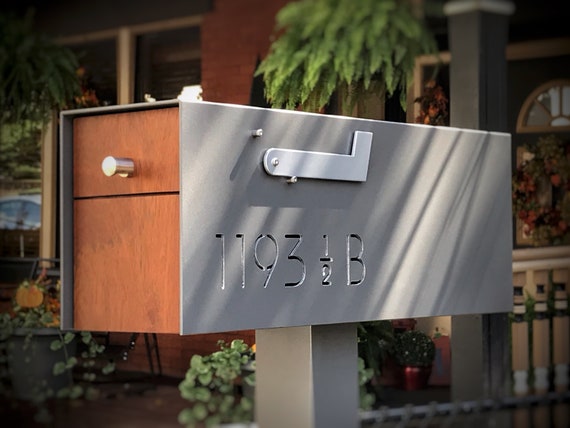 Mailbox With THROUGH CUT Address Numbers and FLAG: Custom Modern and  Contemporary Post Mounted Aluminum and Ipe Mailbox Includes Post - Etsy