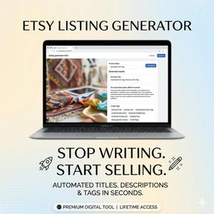 Herramienta HTML para generar listados de Etsy, títulos, descripciones y etiquetas SEO (descarga digital) para los artículos más vendidos.