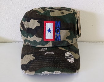 Blue Star Mom distressed embroidered hat ~ Blue Star Mom ~ Distressed ~ Embroidered ~ Hat ~ Camo ~ Denim