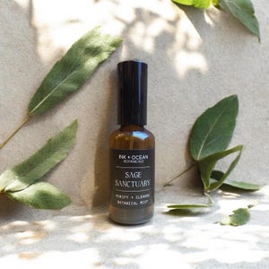 Sage Sanctuary botanical mist cleansing aura spray, essential oils, floral water hydrosol, crystals