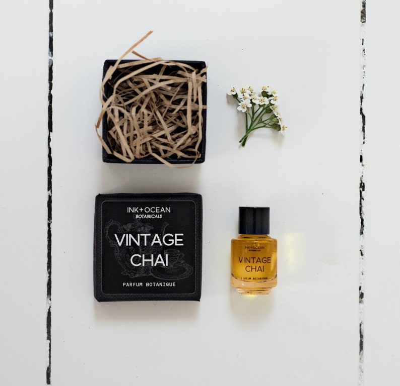 Vintage Chai Gourmand Floral Natural Botanical Vegan Perfume. Black Tea, Jasmine, Saffron, Cinnamon & Clove. Gift boxed. Parfum Botanique. image 3