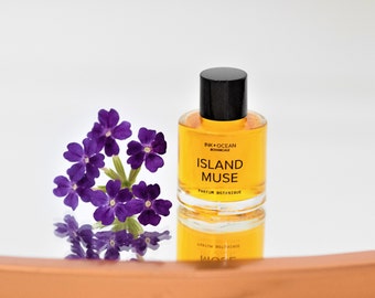 Island Muse - Natural Botanical Vegan Perfume Oil. Coconut, Lemongrass, Tropical, Gardenia. Gift boxed.