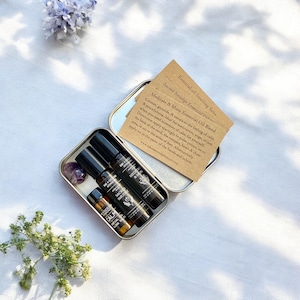 Rest And Revive Care Set Essential oil, aromatherapy roller blend and smelling salt gift set, self care vegan, alcohol free.