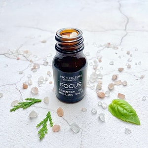 Focus Smelling salts, aromatherapy, essential oils, pink Himalayan salt, Rosemary, Basil, Lemongrass and Cypress, memory, concentration