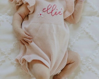 Baby Girl Hand Embroidered Sweater Romper Baby Girl Gift Baby Shower Keepsake