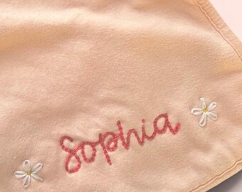 Baby Girl Hand Embroidered Cotton Burp Cloth Bow Detail Baby Girl Baby Shower Special Keepsake Gift Handmade Gift Unique