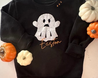 Baby Boy Hand Embroidered Halloween Name Sweatshirt Handmade Baby Boy Gift Keepsake Unique Baby Newborn Gift Baby Shower Gift Star Ghost